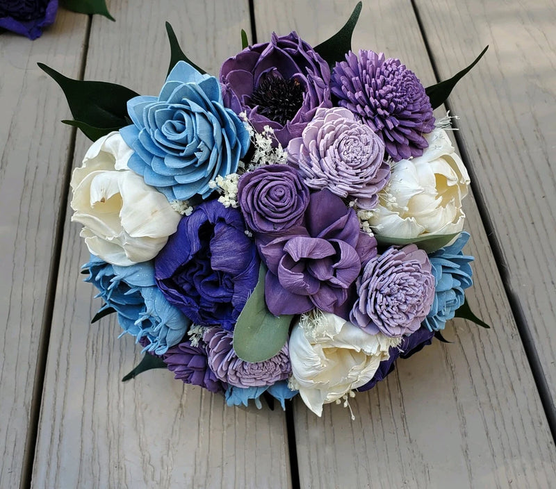 Purple Lavender Dusty Blue Bridal Bouquet Sola Wood Wedding Bridesmaid Flowers Hydrangea