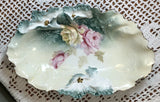 RS Prussia Bowl Nut Candy Relish Carnation Mold ? Pink Yellow Rose Shadow Flower Carnation