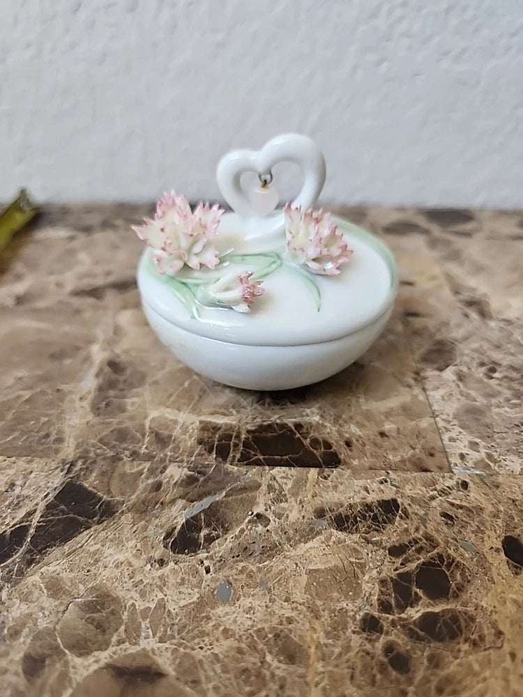 Vintage Trinket Box Ceramic Flowers Heart Carnation Box By Cosmos Gift Co Carnation