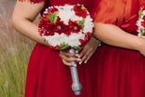 2 Silk Flower Bouquets Red/Ivory/Green w/Rhinestones & Faux Pearls 2 piece set Bouquet