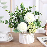 Artificial Flower Hydrangea and Small CeramicVase Fake Plant Eucalyptus Leaf ... Hydrangea