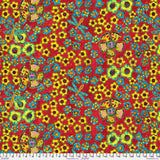 DRAGONFLY DANCE ~ FLOWER Field ~ Flowers Dots on Red ~ Sue Penn for Free Spirit Flowering Plants