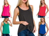 Women's Flowy Curved Hem Round Neck Rayon Tank Top Wide Strap Sleeveless Tunic Roses