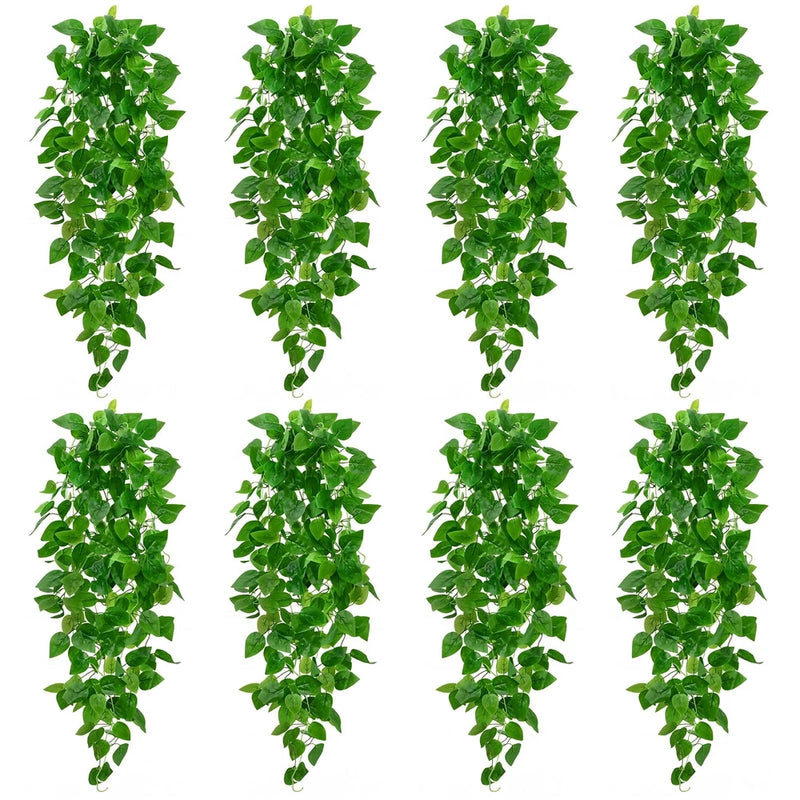 8Pcs Fake Hanging Plants, 9 Branch Artificial Hanging Plant, Lush Faux Pothos... Green Plant