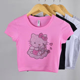 Hello Kitty Rhinestone Cropped T-shirt Cupid Roses