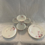Noritake Japan Porcelain Carnation Print 4 Teacups, 2 Saucers, 3 Dessert Plates Carnation