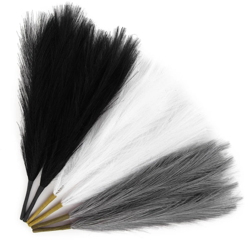 Black Pampas Grass Decor, 6pcs 17.7in Faux Pampas Decor for Modern Home, Grey... Pampas Grass