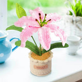 Crochet Lily Potted Plants Artificial Handmade Knitting Flowers for Birthday Green Plant