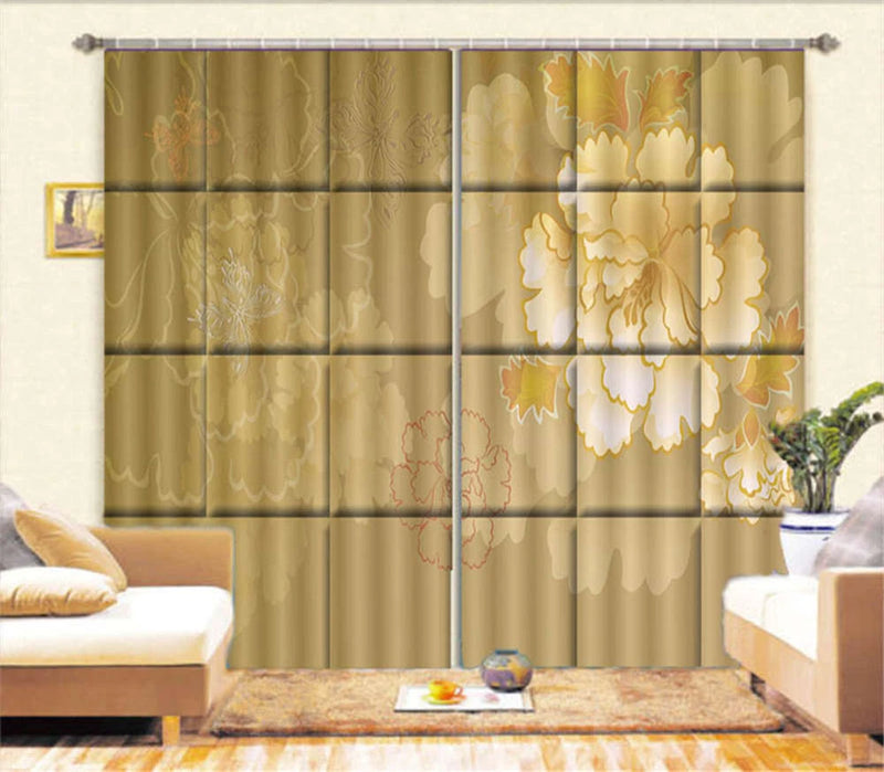 3D blockout curtain panels with large white and yellow carnation flower print