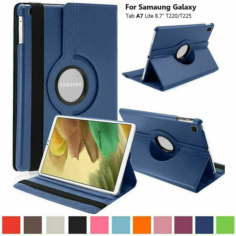 Blue leather flip stand case for Samsung Galaxy Tab A7 Lite with circular holder