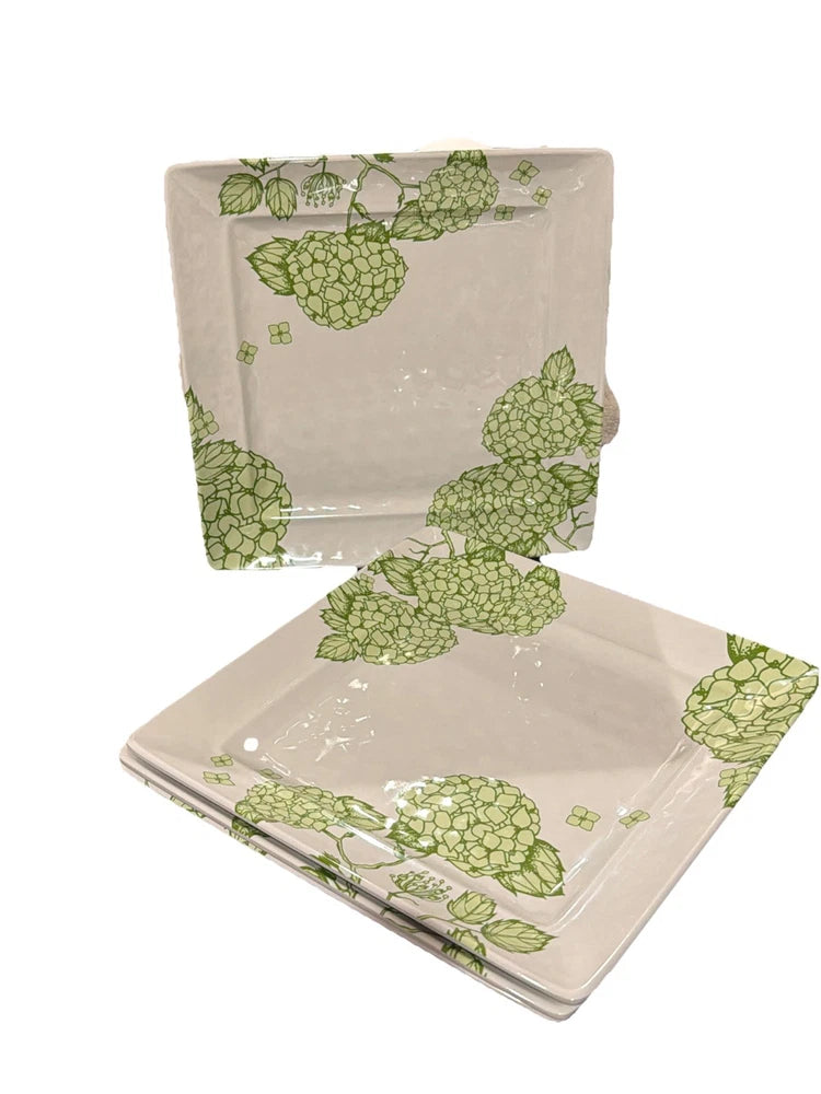 Set of 4 Sur La Table Square Melamine Plates 10Ó Green Hydrangea Hydrangea