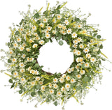 24 Inches Artificial Daisy Flower Wreath with Eucalyptus Leave Silk Flower White Daisies