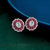 Elegant Gold Plated Red/Blue Cubic Zirconia Sunflower Stud Earrings Sunflower