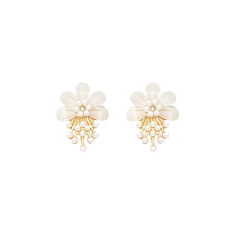 Flower Pearl Cluster Small Earrings Charm Cute White Acrylic Daisy Rose Sunflowe Sunflower