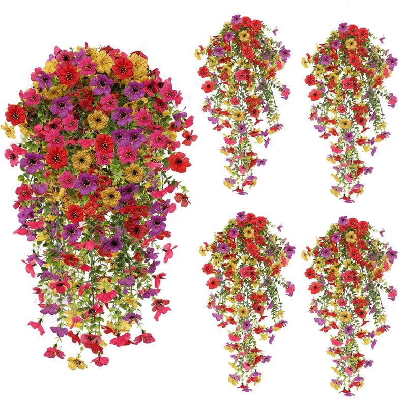 4PCS Artificial Hanging Flowers for Outdoors Summer Decoration, Upgrade UV Re... Green Plant