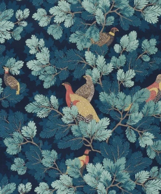 Schumacher Curtain Fabric 'COVEY HEDGE - MIDNIGHT' 3.8 METRES 100% Linen Flowering Plants