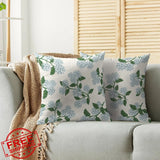 Smozenith Hydrangea Floral Pillow Covers 18x18 Set of 2 Blue Green Leaves Print Hydrangea