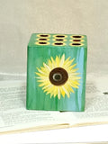 Sunflower Bloom Pen Cup Ñ Hand_Painted Boho Desk Organizer, Floral Pencil Holder Sunflower