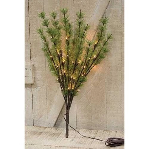 LED Lighted Pine Branch 19 3/4" Tall Warm White 40 Count Light Floral Corded CWI Green Plant