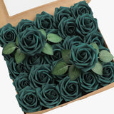25Pcs Dark Teal Foam Roses with Stems Artificial Flowers for DIY Wedding Decor Roses