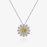 925 Sterling Silver Sunflower  Zircon Stone Necklace 17 inch Free Ship! Sunflower