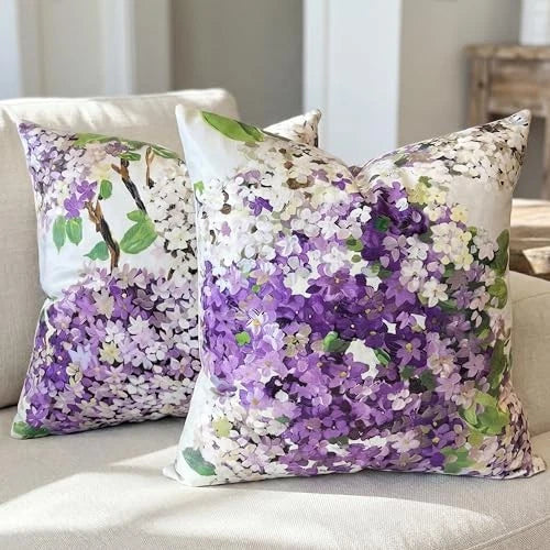 Velvet Purple Hydrangea Flower Throw Pillow covers 18" x 18" Purple Flower 2pcs Hydrangea