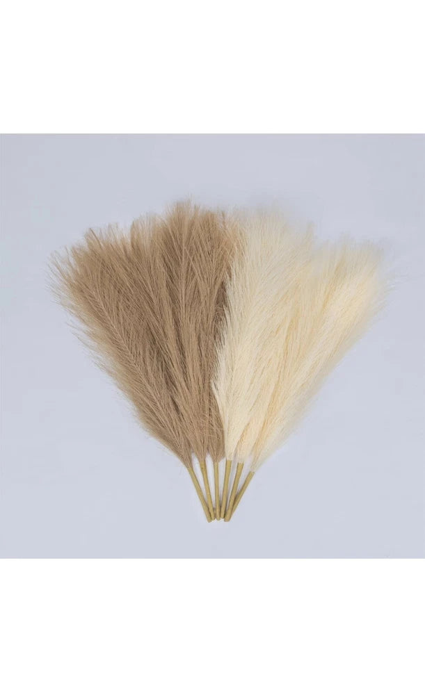 6 Pack Faux Pampas Grass 17.7Ó Fluffy Artificial Home Decor 3 Beige & 3 Taupe Pampas Grass