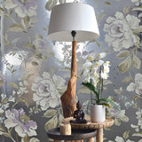 Silver foil metallic purple blossom branches flowers blooming peonies wallpaper Peony