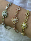 Real 925 Silver / Yellow Rose Gold Plated Sunflower CZ Star & Infinity Bracelet Sunflower
