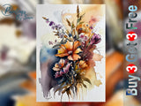Wild Floral Bouquet Watercolour Print | Orange Purple Flowers Wall Art Bouquet