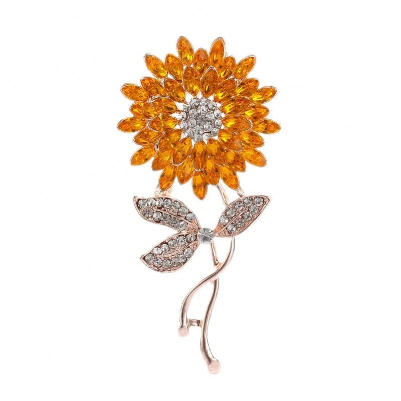 Yellow Rhinestone Sunflower Brooch - Enamel Crystal Plant Pin, Charm Sun Flower Sunflower