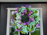 FLORAL one of a kind WREATH flowers Decor Front Door 16" new green Hydrangeas Hydrangea