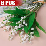 6Pcs/Bundle White Lily of the Valley Fake Plants Artificial Flower Home Decor us Green Plant