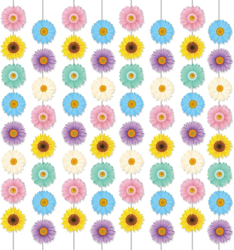 12-pack flower banner garland with colorful sunflower-style blooms on hanging strings