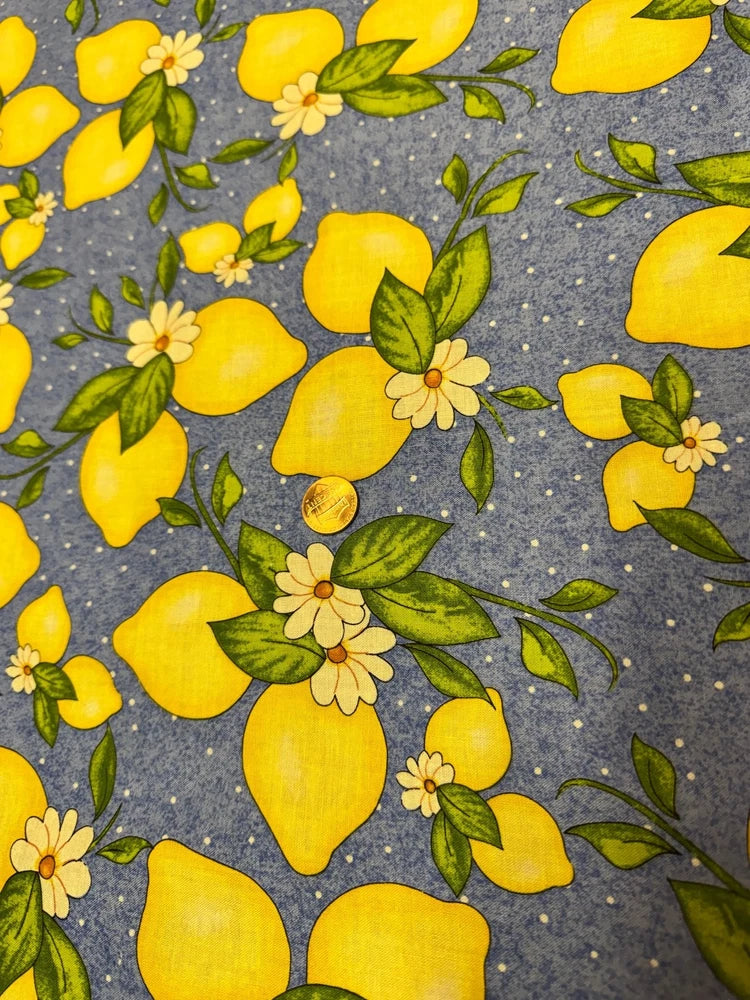 Lemon Blossoms Floral Fabric  one  17 x 20 inch piece 100% Cotton Free Ship Flowering Plants
