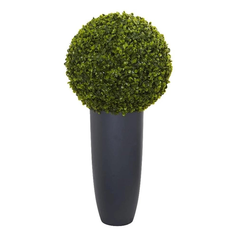 Pemberly Row 30" Boxwood Artificial Topiary Cylinder Planter in Green/Gray Green Plant
