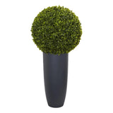 Pemberly Row 30" Boxwood Artificial Topiary Cylinder Planter in Green/Gray Green Plant