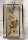 VTG Terrarium Faux Dried Flowers Beveled Glass 70s Glassco 4" x 2.5" Dried Flower