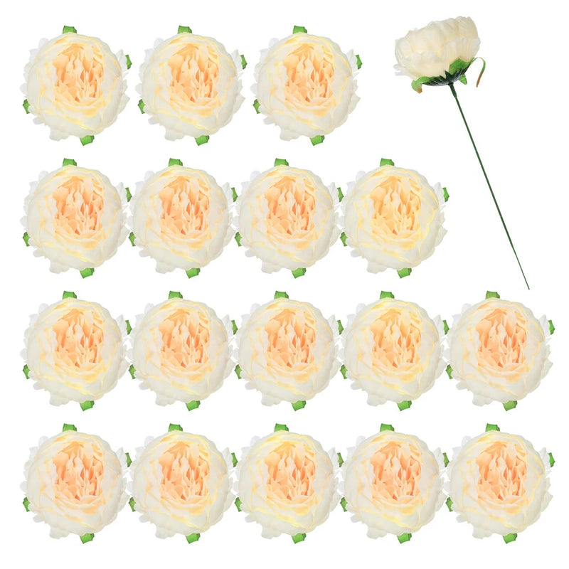 25Pcs Peonies Artificial Flowers Fake Peony Flowers with Stems Light Yellow Peony