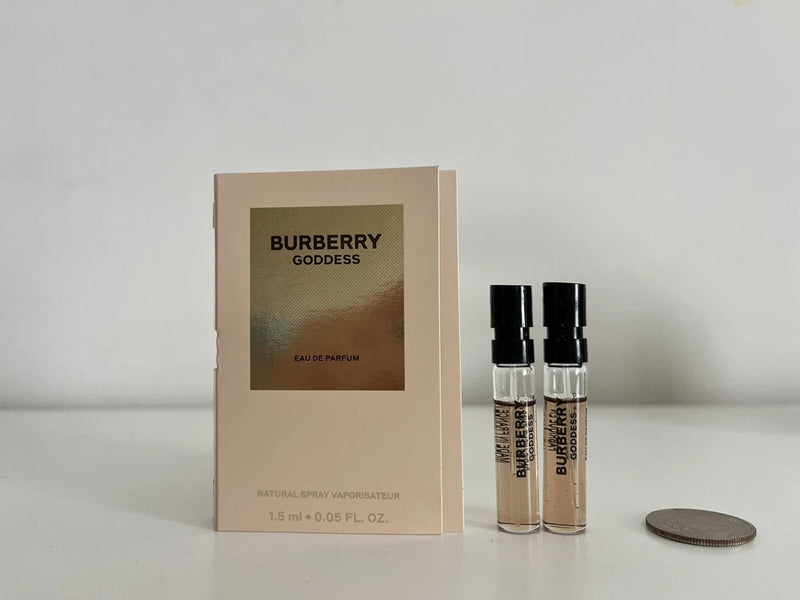2x Burberry Goddess Eau de Parfum EDP Sample Spray .05oz, 1.5ml Each New in Card EDP