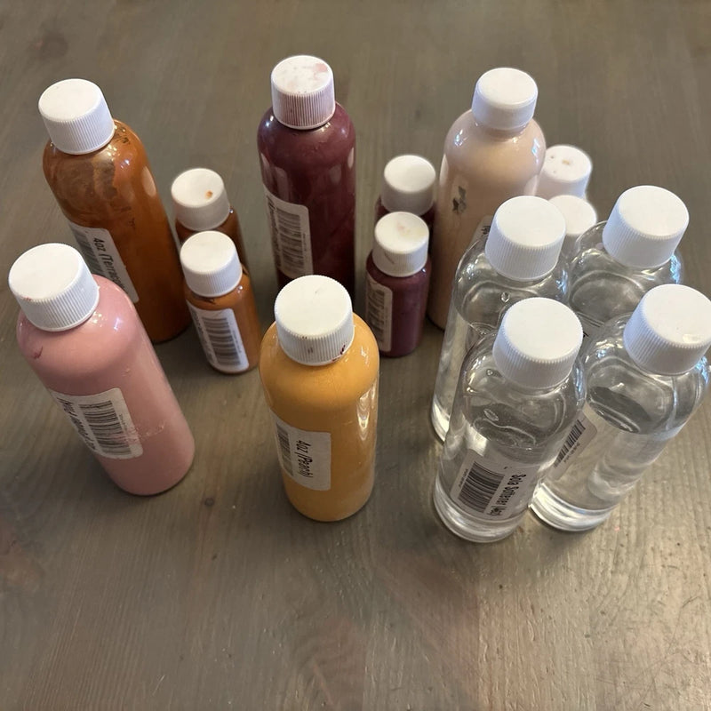 Sola wood flower dye/paint and softener bottles, assorted colors, plastic pump tops