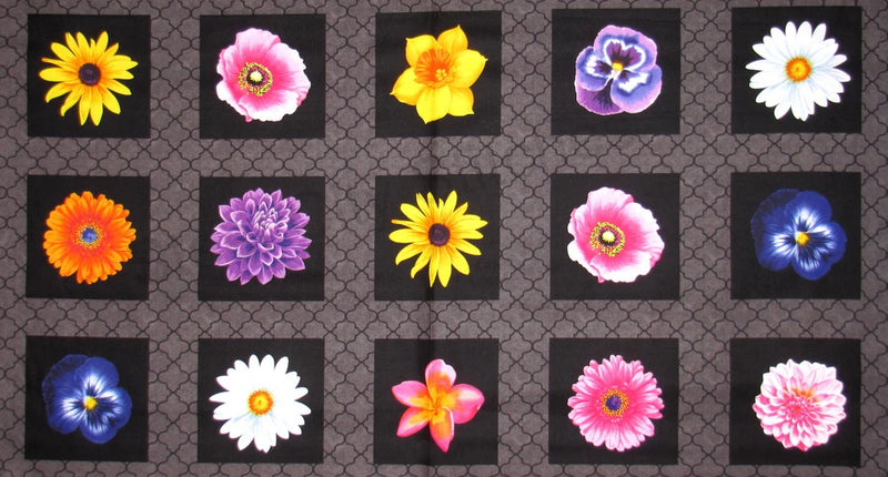 Flower Daisy Daffodil Cotton Fabric Benartex Bloom With A View 24"X44" Panel Flowering Plants