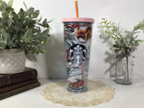 Starbucks ÒPEONY FLOWERÓ Tumbler ~2019~Pink Lid~Orange Straw~24 Oz~BPA Free NICE Peony