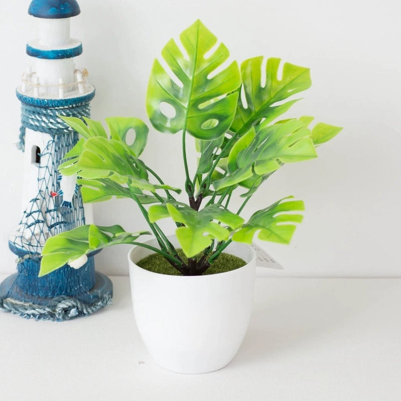 Artificial Monstera Plant Potted Green Decoration for Home Office  for MINI Desk Green Plant