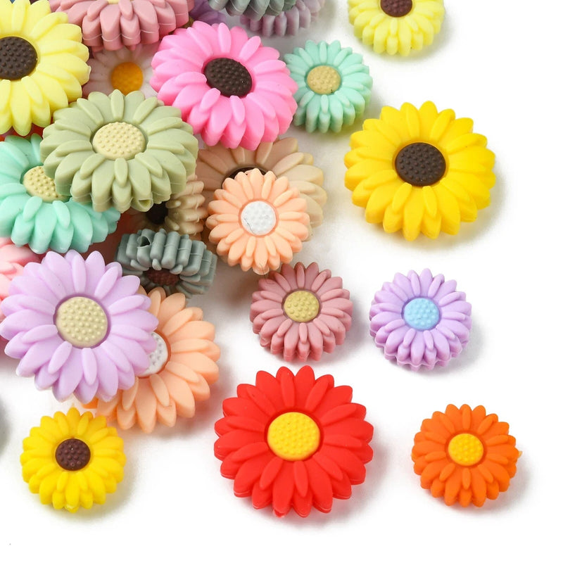 36x Silicone Daisy Sunflower Charm Spacer Beads for DIY Crafts Keychain Making Sunflower