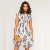 HEARTLOOM faith white and blue floral drop waist short dress hydrangeas xs Euc Hydrangea