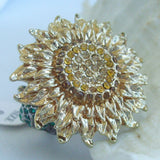 Luxury Cocktail Sunflower Flower Ring Topaz Green Rhinestone Crystal CR319C2 Sunflower