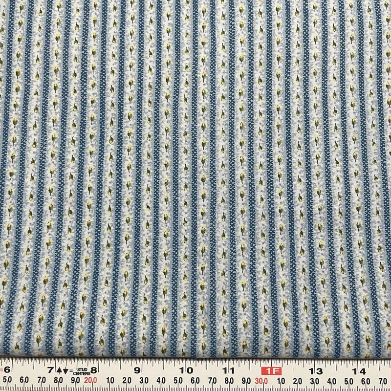 Blueberry Summer by Maren Scott for Kings Road Striped Cotton by the HALF YARD Flowering Plants