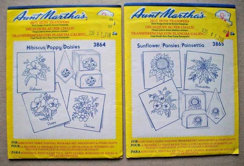 Hibiscus Poppy Daisy Sunflower Pansies flower Aunt Martha's embroidery transfers Sunflower