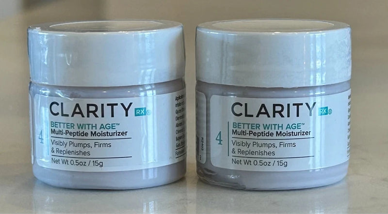 Clarity RX multi-peptide moisturizer jars with white lids, two-pack